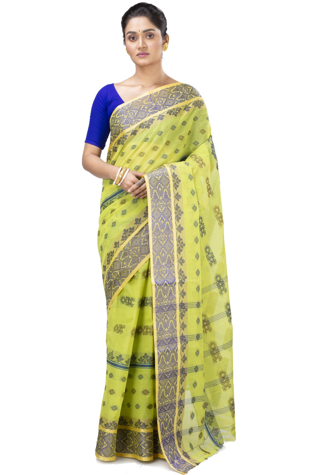 Olive Green Pure Cotton Ghusoon Tant Saree (946)